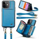 For iPhone 11 JEEHOOD C22 Series Zipper Wallet Leather Phone Case with Dual Lanyard(Blue) - 1