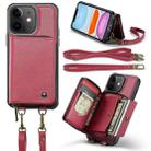 For iPhone 11 JEEHOOD C22 Series Zipper Wallet Leather Phone Case with Dual Lanyard(Red) - 1
