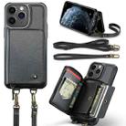 For iPhone 11 Pro JEEHOOD C22 Series Zipper Wallet Leather Phone Case with Dual Lanyard(Black) - 1