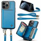 For iPhone 11 Pro JEEHOOD C22 Series Zipper Wallet Leather Phone Case with Dual Lanyard(Blue) - 1