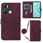 For Infinix Hot 20 Play Crossbody 3D Embossed Flip Leather Phone Case(Wine Red) - 1