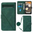 For Google Pixel 7a Crossbody 3D Embossed Flip Leather Phone Case(Dark Green) - 1