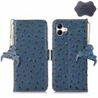 For Samsung Galaxy A04 4G Ostrich Pattern Genuine Leather RFID Phone Case(Blue) - 1