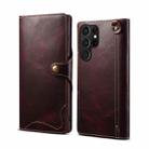 For Samsung Galaxy S23 Ultra 5G Denior Oil Wax Cowhide Magnetic Button Leather Phone Case(Dark Red) - 1