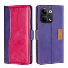 For OPPO Reno9 5G / Reno9 Pro 5G Contrast Color Side Buckle Leather Phone Case(Purple + Rose Red) - 1