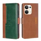 For OPPO Reno9 Pro+ 5G Contrast Color Side Buckle Leather Phone Case(Light Brown + Green) - 1