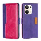 For OPPO Reno9 Pro+ 5G Contrast Color Side Buckle Leather Phone Case(Purple + Rose Red) - 1