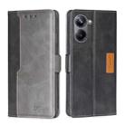 For Realme 10 Pro 5G Contrast Color Side Buckle Leather Phone Case(Black + Grey) - 1