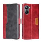 For Realme 10 Pro 5G Contrast Color Side Buckle Leather Phone Case(Red + Black) - 1