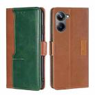 For Realme 10 Pro 5G Contrast Color Side Buckle Leather Phone Case(Light Brown + Green) - 1