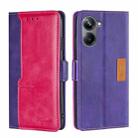 For Realme 10 Pro 5G Contrast Color Side Buckle Leather Phone Case(Purple + Rose Red) - 1