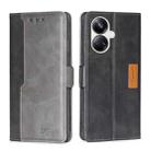 For Realme 10 Pro+ 5G Contrast Color Side Buckle Leather Phone Case(Black + Grey) - 1