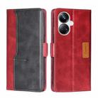 For Realme 10 Pro+ 5G Contrast Color Side Buckle Leather Phone Case(Red + Black) - 1