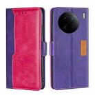 For vivo X90 Pro 5G Contrast Color Side Buckle Leather Phone Case(Purple + Rose Red) - 1
