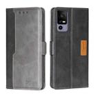 For TCL 40R 5 Contrast Color Side Buckle Leather Phone Case(Black + Grey) - 1