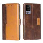 For TCL 40R 5 Contrast Color Side Buckle Leather Phone Case(Dark Brown + Gold) - 1