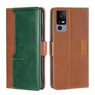 For TCL 40R 5 Contrast Color Side Buckle Leather Phone Case(Light Brown + Green) - 1