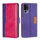 For TCL 40R 5 Contrast Color Side Buckle Leather Phone Case(Purple + Rose Red) - 1