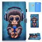 For Galaxy Tab A10.1 T580 Horizontal TPU Painted Flat Feather Case Anti-skid strip with Sleep Function & Pen Cover & Card Slot & Holder(Headphone Monkey) - 1