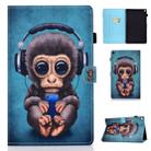 For Kindle Fire HD10 Horizontal TPU Painted Flat Feather Case Anti-skid strip with Sleep Function & Pen Cover & Card Slot & Holder(Headphone Monkey) - 1