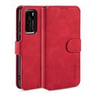 For Huawei P40 DG.MING Retro Oil Side Horizontal Flip Case with Holder & Card Slots & Wallet(Red) - 1