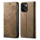 For OPPO Reno9 Denim Texture Leather Phone Case(Khaki) - 1