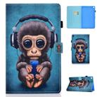 For Galaxy Tab A10.1 T510 Horizontal TPU Painted Flat Feather Case Anti-skid strip with Pen Cover & Card Slot & Holder(Headphone Monkey) - 1