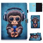 For Huawei MediaPad T3 Horizontal TPU Painted Flat Feather Case Anti-skid strip with Pen Cover & Card Slot & Holder(Headphone Monkey) - 1