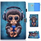 For Huawei MediaPad T5 Horizontal TPU Painted Flat Feather Case Anti-skid strip with Pen Cover & Card Slot & Holder(Headphone Monkey) - 1