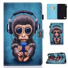 For Kindle Fire HD7 Horizontal TPU Painted Flat Feather Case Anti-skid strip with Pen Cover & Card Slot & Holder(Headphone Monkey) - 1