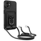 For Samsung Galaxy A04 / M13 5G Ring Kickstand Card Wallet TPU Phone Case with Lanyard(Black) - 1