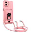 For Samsung Galaxy A04 / M13 5G Ring Kickstand Card Wallet TPU Phone Case with Lanyard(Pink) - 1