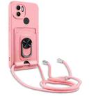 For Xiaomi Redmi A1+ Ring Kickstand Card Wallet TPU Phone Case with Lanyard(Pink) - 1
