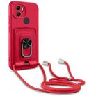 For Xiaomi Redmi A1+ Ring Kickstand Card Wallet TPU Phone Case with Lanyard(Red) - 1