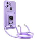 For Xiaomi Redmi A1+ Ring Kickstand Card Wallet TPU Phone Case with Lanyard(Purple) - 1