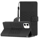 For iPhone 11 Diamond Embossed Skin Feel Leather Phone Case with Lanyard(Black) - 1