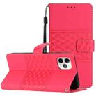 For iPhone 11 Pro Diamond Embossed Skin Feel Leather Phone Case with Lanyard(Red) - 1
