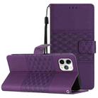 For iPhone 11 Pro Max Diamond Embossed Skin Feel Leather Phone Case with Lanyard(Purple) - 1