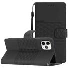 For iPhone 11 Pro Max Diamond Embossed Skin Feel Leather Phone Case with Lanyard(Black) - 1