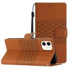 For iPhone 12 mini Diamond Embossed Skin Feel Leather Phone Case with Lanyard(Brown) - 1