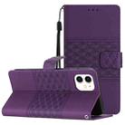 For iPhone 12 mini Diamond Embossed Skin Feel Leather Phone Case with Lanyard(Purple) - 1
