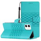 For iPhone 12 mini Diamond Embossed Skin Feel Leather Phone Case with Lanyard(Blue) - 1