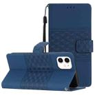 For iPhone 12 mini Diamond Embossed Skin Feel Leather Phone Case with Lanyard(Dark Blue) - 1