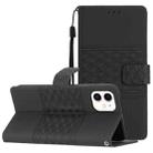 For iPhone 12 mini Diamond Embossed Skin Feel Leather Phone Case with Lanyard(Black) - 1