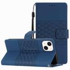 For iPhone 13 Diamond Embossed Skin Feel Leather Phone Case with Lanyard(Dark Blue) - 1