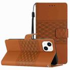 For iPhone 13 mini Diamond Embossed Skin Feel Leather Phone Case with Lanyard(Brown) - 1