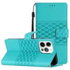 For iPhone 13 Pro Diamond Embossed Skin Feel Leather Phone Case with Lanyard(Blue) - 1