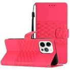For iPhone 13 Pro Diamond Embossed Skin Feel Leather Phone Case with Lanyard(Red) - 1