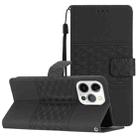 For iPhone 13 Pro Diamond Embossed Skin Feel Leather Phone Case with Lanyard(Black) - 1