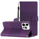 For iPhone 13 Pro Max Diamond Embossed Skin Feel Leather Phone Case with Lanyard(Purple) - 1